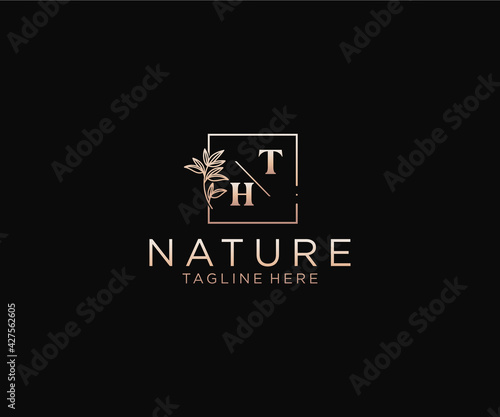 initial TH letters Beautiful floral feminine editable premade monoline logo suitable, Luxury feminine wedding branding, corporate.