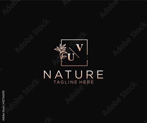 initial VU letters Beautiful floral feminine editable premade monoline logo suitable, Luxury feminine wedding branding, corporate.