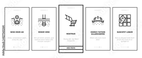 Drainage Water System Onboarding Mobile App Page Screen Vector. Road And House, City And Industry Drain System, Bath And Sink Drainage Hole Illustrations