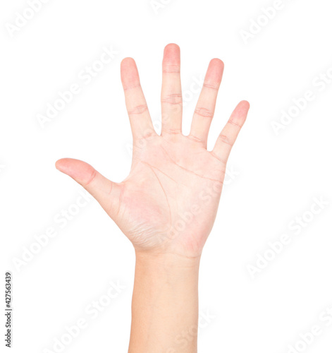 The gesture of the number five