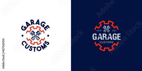 Valokuvatapetti vintage retro garage logo design concept