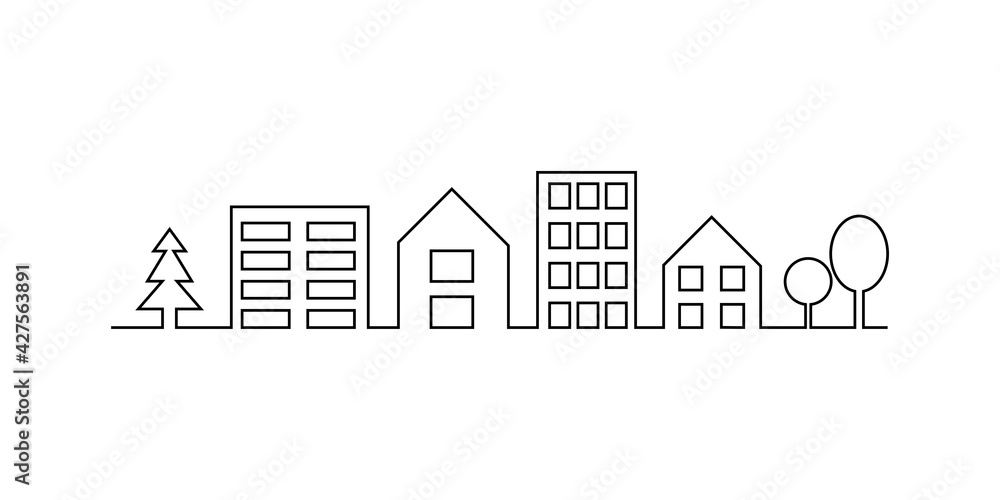 Line art with house in one line. Creative line art illustration, outline sketch. Stock image. Vector illustration. EPS 10.