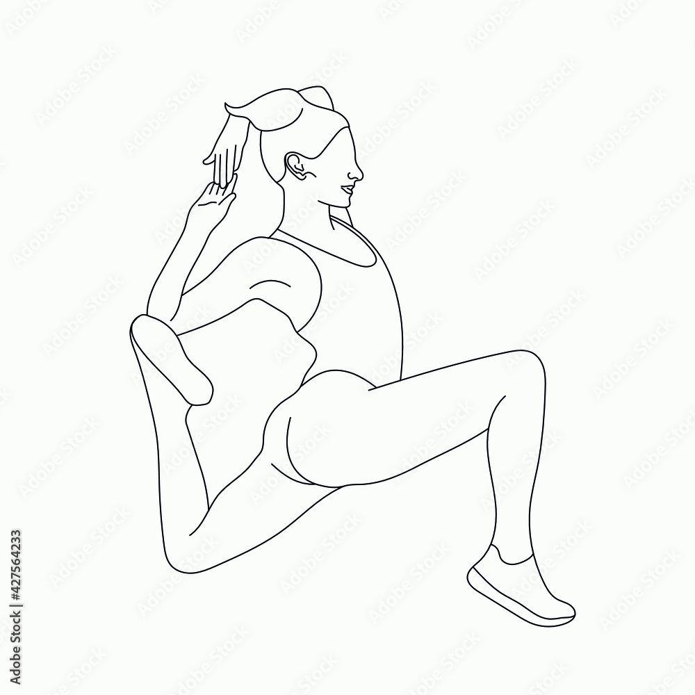 Linear silhouette woman practicing yoga. Healthy lifestyle. 