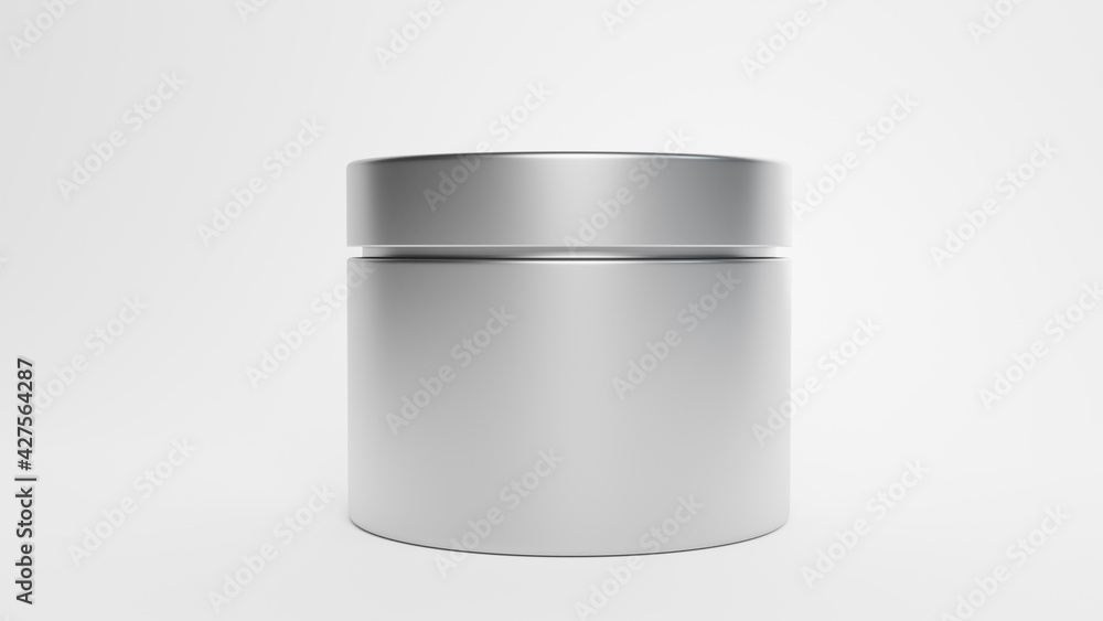Metalic Plasstic Jar Mockup on white background font view 3D rendering Metalic Plasstic Jar Mockup on white background font view 3D rendering