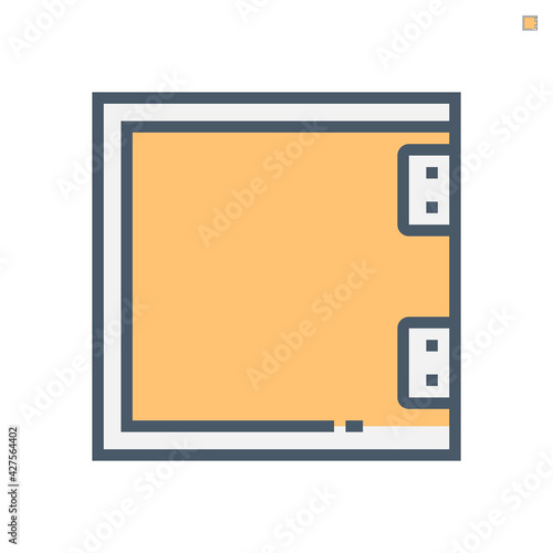 Sanitary partition vector icon. Also called stall or divider consist of wood material and equipment for assembly cubicle in interior of commercial building i.e. public toilet room, restroom, changing 