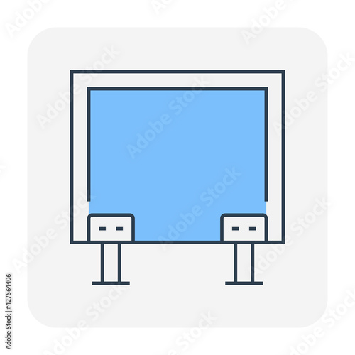 Sanitary partition vector icon. Also called stall or divider consist of wood material and equipment for assembly cubicle interior of commercial building i.e. public toilet room, restroom and washroom.