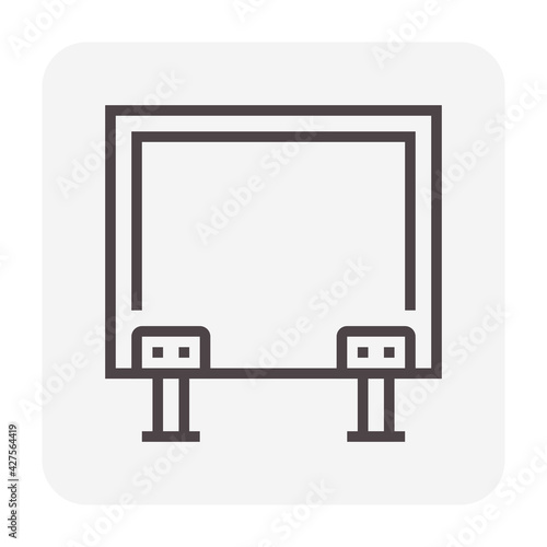 Sanitary partition vector icon. Also called stall or divider consist of wood material and equipment for assembly cubicle in interior of commercial building i.e. public toilet room, restroom, changing 