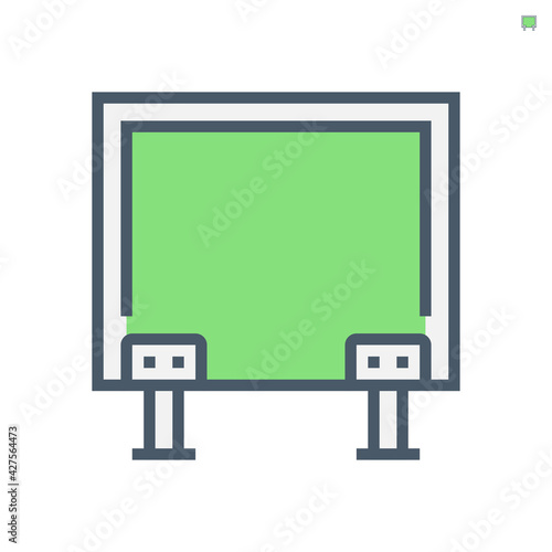 Sanitary partition vector icon. Also called stall or divider. That wood and equipment for assembly cubicle at interior of commercial building i.e. public toilet room, restroom, washroom. 64x64 pixel.