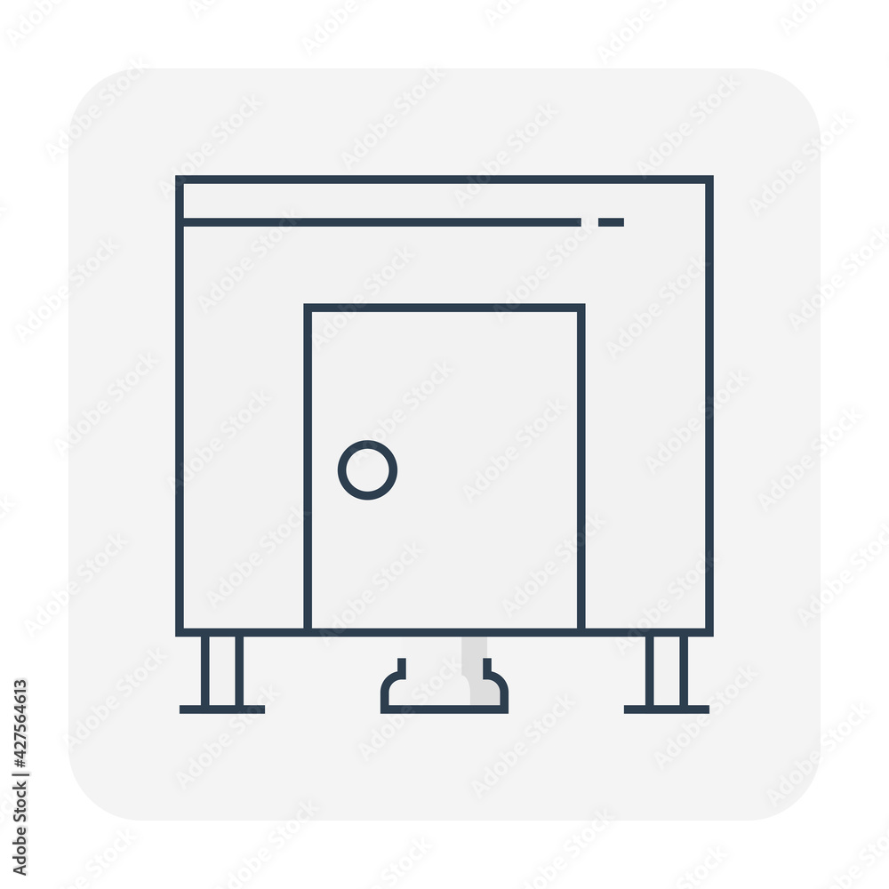 Toilet cubicle vector icon. Also called sanitary partition, stall or divider consist of wood material and equipment for interior of commercial building i.e. public restroom and washroom for privacy. Toilet cubicle vector icon. Also called sanitary partition, stall or divider consist of wood material and equipment for interior of commercial building i.e. public restroom and washroom for privacy.