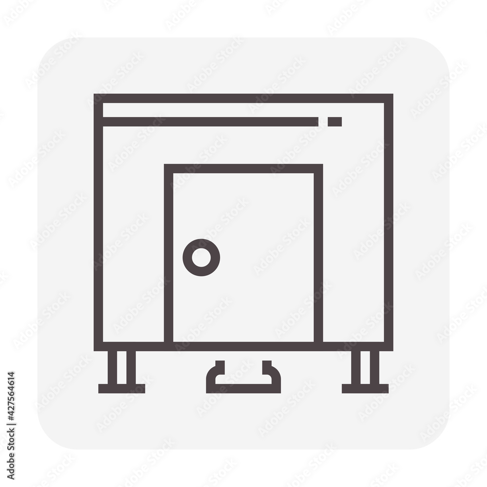 Public toilet room or restroom vector icon. Consist of water closet (wc), door and sanitary cubicle partition or stall. Sanitary ware and equipment for interior of commercial building. 64x64 px. Public toilet room or restroom vector icon. Consist of water closet (wc), door and sanitary cubicle partition or stall. Sanitary ware and equipment for interior of commercial building. 64x64 px.