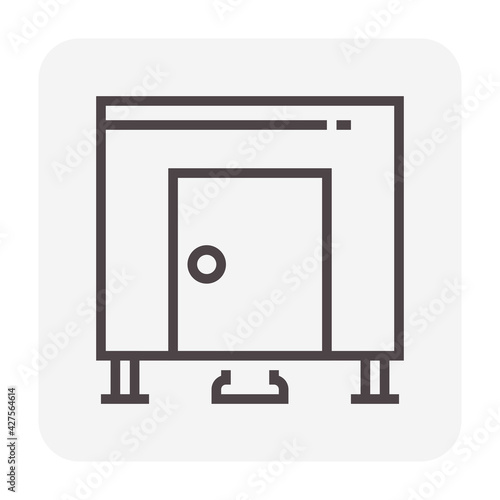 Public toilet room or restroom vector icon. Consist of water closet (wc), door and sanitary cubicle partition or stall. Sanitary ware and equipment for interior of commercial building. 64x64 px.