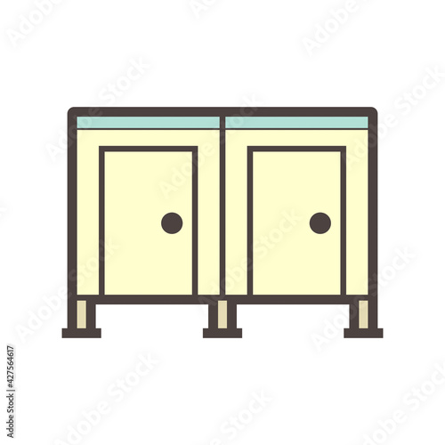 Toilet cubicle vector icon. Also called sanitary partition, stall or divider consist of wood material and equipment for interior of commercial building i.e. public restroom and washroom for privacy.