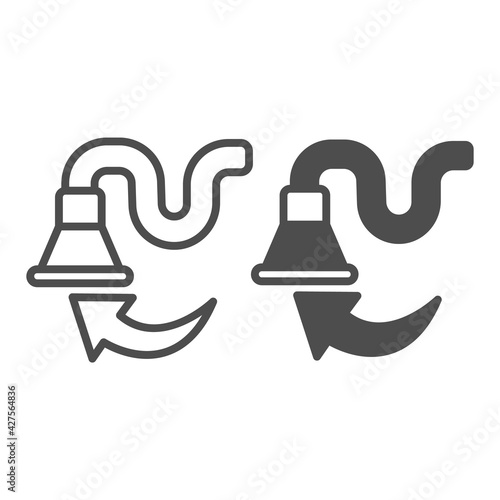 Hose and nozzle of vacuum cleaner line and solid icon, car washing concept, Industrial Cleaning Tool sign on white background, Cleaning machine hose icon in outline style. Vector graphics.