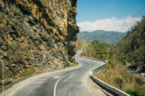 Lonely road, annapurnas trekking road, in Himalayas, Nepal photo