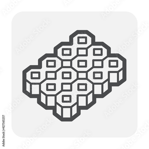 Permeable concrete paver block pavement floor or brick vector icon. Material for landscape, outdoor and garden by construction paving on ground. That parking lot, sidewalk, patio, path or footpath.