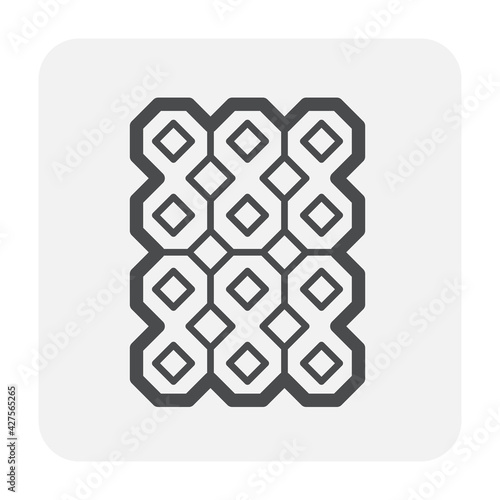 Permeable concrete paver block pavement floor or brick vector icon. Material for landscape, outdoor and garden by construction paving on ground. That parking lot, sidewalk, patio, path or footpath.