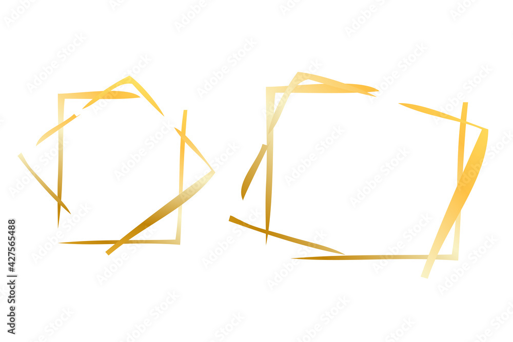 Vector Golden Hand Draw Sketch Square Frame,for your brochure, flyer, background, etc, Isolated on white