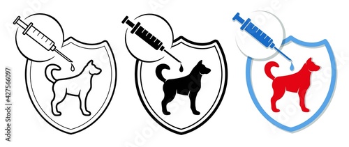 Vaccine for animals. Dog vaccination icon. The concept of veterinary medicine  treatment  prevention and protection of the health of pets. Template for web design and printing. Isolated. Vector