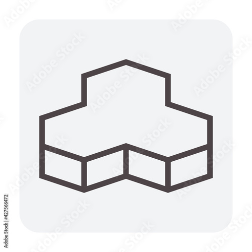 Concrete paver block pavement floor or brick vector icon. For landscape, outdoor, garden by paving on ground to create trihex pattern. That sidewalk, road, patio, path or street. Editable stroke.