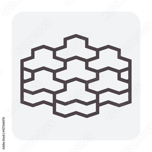 Concrete paver block pavement floor or brick vector icon. For landscape, outdoor, garden by paving on ground to create trihex pattern. That sidewalk, road, patio, path or street. Editable stroke.