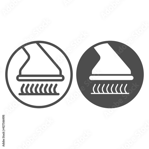 Process of cleaning interior with vacuum cleaner line and solid icon, car washing concept, Hose of vacuum cleaner sign on white background, Cleaning machine hose icon in outline style. Vector graphic.