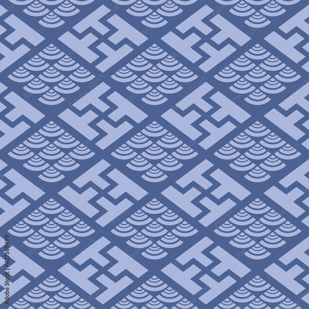 Fototapeta premium Japanese Wave Diamond Motif Vector Seamless Pattern