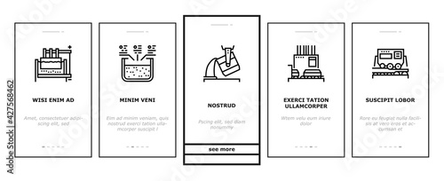 Aluminium Production Onboarding Mobile App Page Screen Vector. Processing Of Aluminium Production And Factory, Pressing And Manufacture, Transportation And Carrying Illustrations