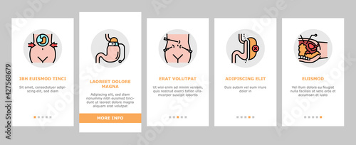 Bariatric Surgery Onboarding Mobile App Page Screen Vector. Excess Weight And Risk Of Complications, Severe Bleeding And Result Of Bariatric, Lung Or Breath Problem Illustrations