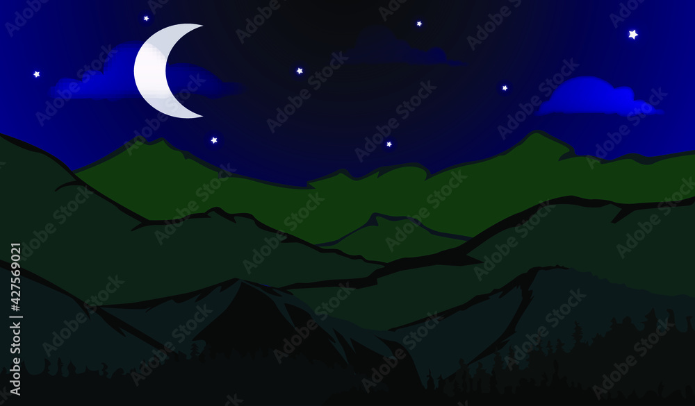 Fototapeta premium Landscape Valley in night background , vector illustration background