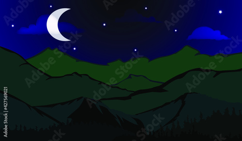 Landscape Valley in night background , vector illustration background