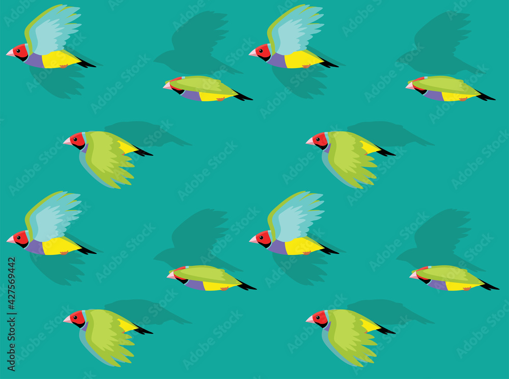 Fototapeta premium Animal Animation Sequence Gouldian Finch Flying Cartoon Vector Seamless Wallpaper