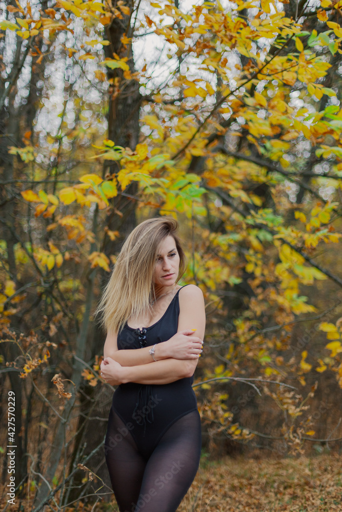 Beautiful woman portrait in forest in autumn. Beautiful woman portrait in forest in autumn.