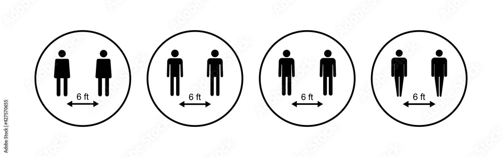 Social distance icon set. social distancing icon. self quarantine sign Social distance icon set. social distancing icon. self quarantine sign