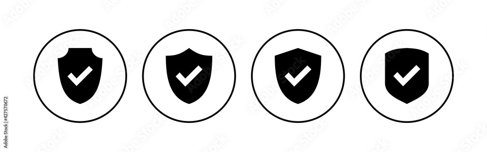 Shield check mark icon set. Protection approve sign. Safe icon vector Shield check mark icon set. Protection approve sign. Safe icon vector