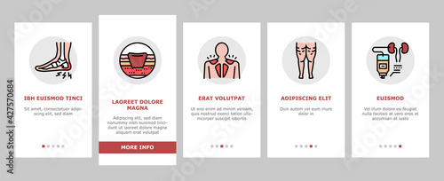 Disease Human Problem Onboarding Mobile App Page Screen Vector. Epithelial Tissue And Toxoplasmosis, Ear Surgery And Cellulite, Skin Itch And Lymphoma Disease Illustrations