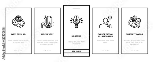 Disease Human Problem Onboarding Mobile App Page Screen Vector. Epithelial Tissue And Toxoplasmosis, Ear Surgery And Cellulite, Skin Itch And Lymphoma Disease Illustrations