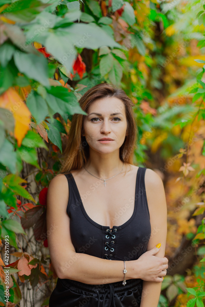 Beautiful portrait of a young woman in autumn bushes. Beautiful portrait of a young woman in autumn bushes.