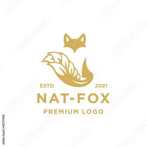 Natural Fox Logo Design Inspiration - Isolated vector Illustration on white background - Creative logo  icon  symbol  sticker  emblem  badge - Fox or Wolf and Leaves or wheat combination