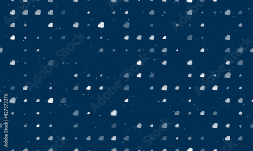 Seamless background pattern of evenly spaced white boxing gloves symbols of different sizes and opacity. Vector illustration on dark blue background with stars