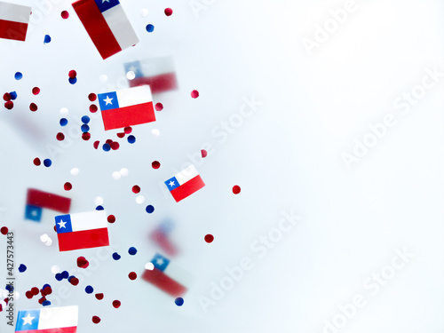 Chile, September 18. Happy Independence Day. National holiday people, victory war for freedom. concept of patriotism and memory. Flags on a foggy background
