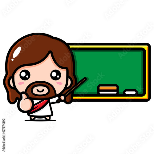 cute jesus cartoon vector design teaching with blackboard
