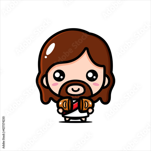 cute cartoon jesus vector design holding a slice of bread