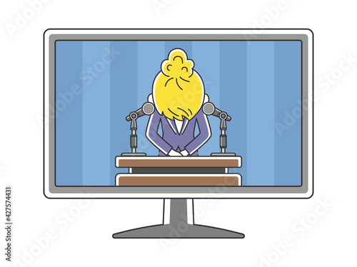 テレビで謝罪会見をする白人女性のイラスト