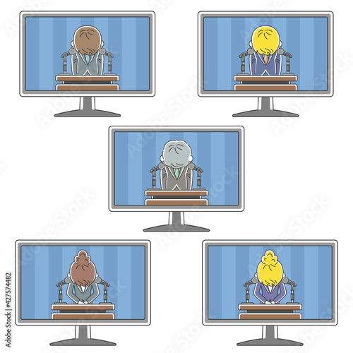 テレビで謝罪会見の中継をするイラストセット