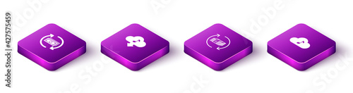 Set Isometric Refund money, Cloud download music, and Music streaming service icon. Vector