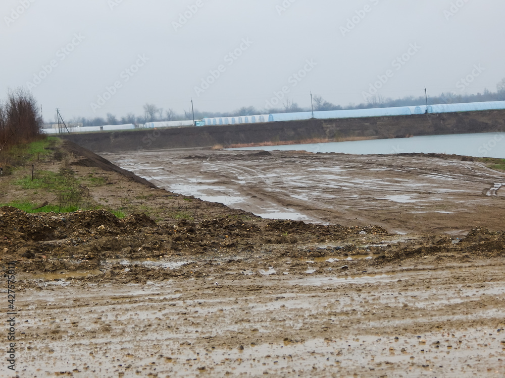 quarry, extraction of stone and sand, after the reservoir was formed quarry, extraction of stone and sand, after the reservoir was formed