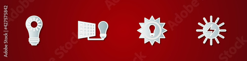 Set Solar energy panel, and light bulb, and icon. Vector