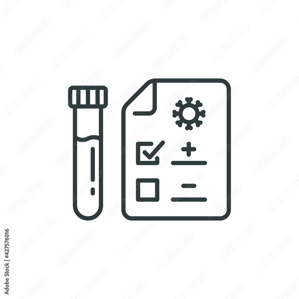 Covid test line icon. Simple outline style. Positive corona virus result, negative, rapid, plasma, research, medical concept. Vector illustration isolated on white background. EPS 10. Covid test line icon. Simple outline style. Positive corona virus result, negative, rapid, plasma, research, medical concept. Vector illustration isolated on white background. EPS 10.