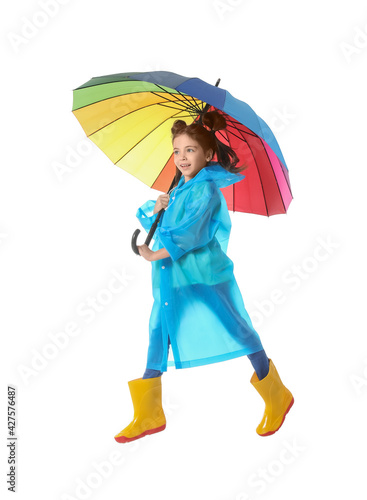 Jumping little girl with um...