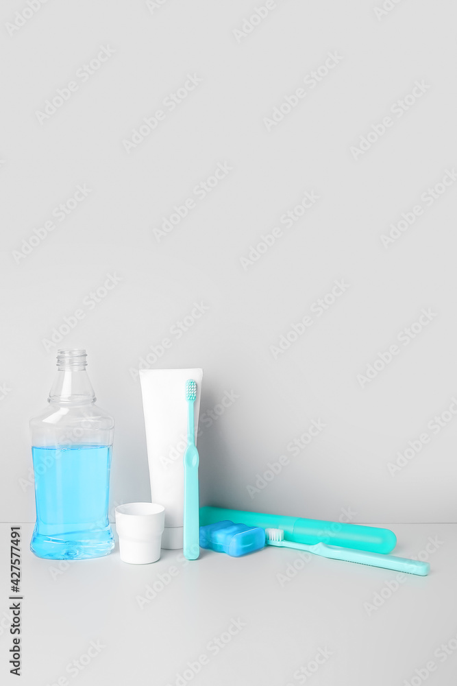 Set for oral hygiene on white background Set for oral hygiene on white background